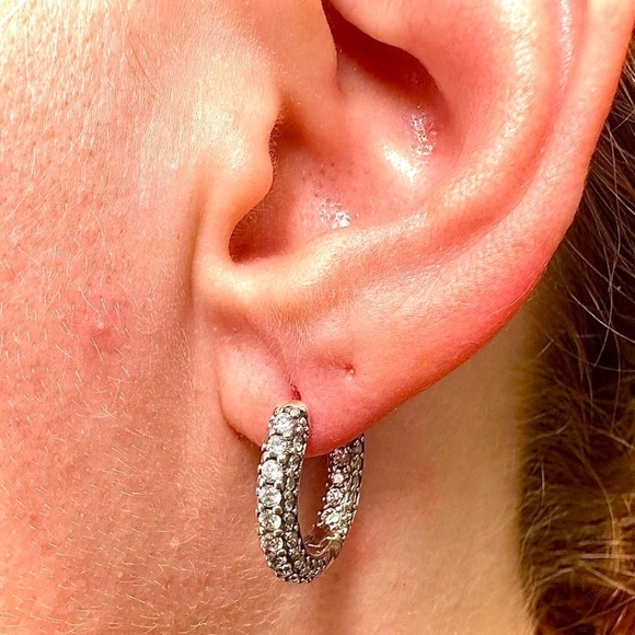 Trending CZ Hoop Earrings | Sterling Silver 925 Sparkle Huggies | Dainty - Picture 2 of 10